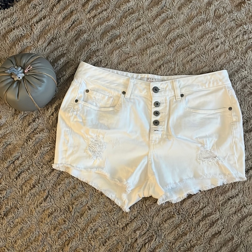 White denim cutoff shorts